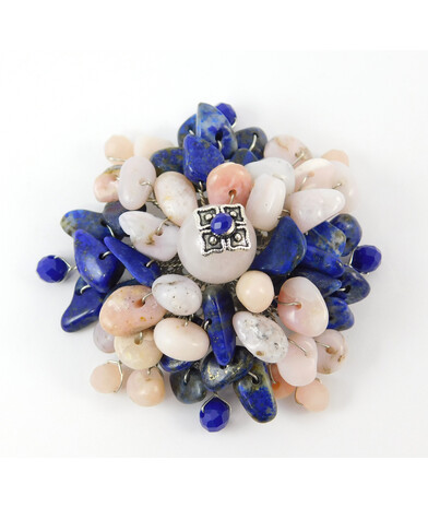 Brooch "Hope" Rose quartz, Opal, Lapis lazuli