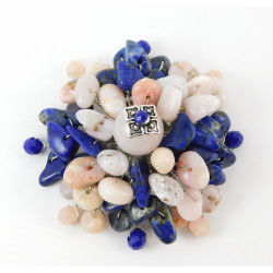 Brooch "Hope" Rose quartz, Opal, Lapis lazuli