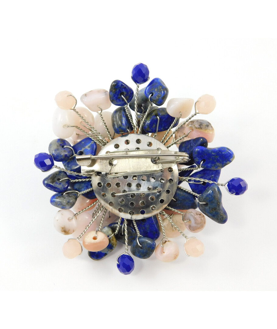 Brooch "Hope" Rose quartz, Opal, Lapis lazuli