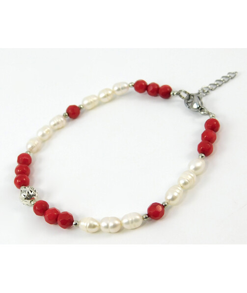 Bracelet "Nezemna" Pearls, Coral facet