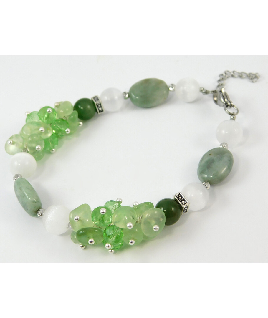 Bracelet "New Spring" Jadeite, Selenite, Prenite crumb