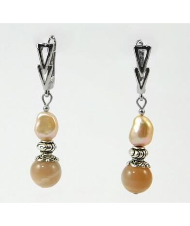 Earrings "Gobi" Sunstone, Pearls