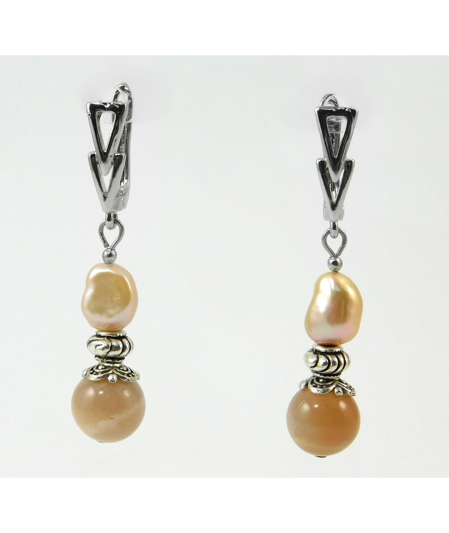 Earrings "Gobi" Sunstone, Pearls