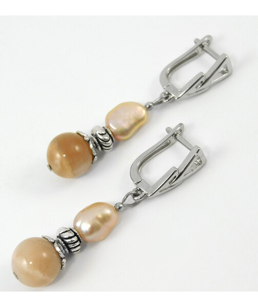 Earrings "Gobi" Sunstone, Pearls