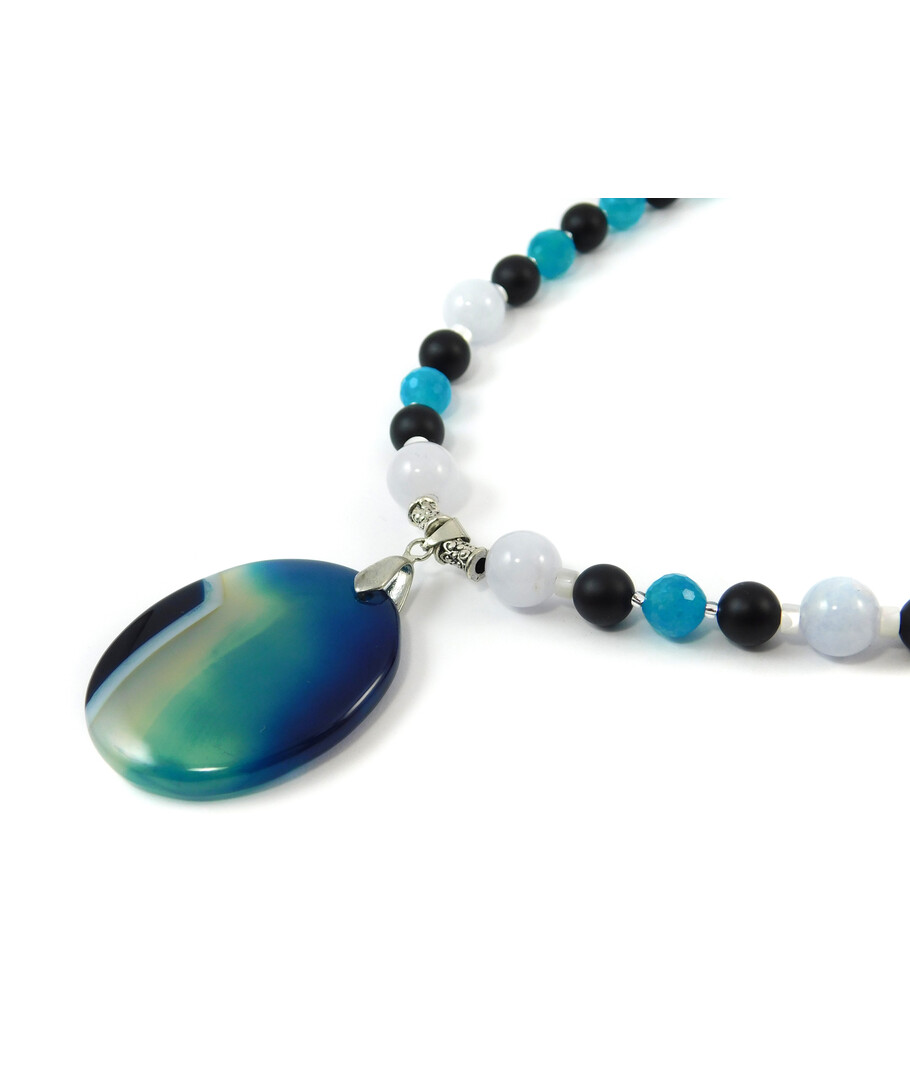 Necklace "Madame" Shungite press, Quartz, Aquamarine, Mother of pearl