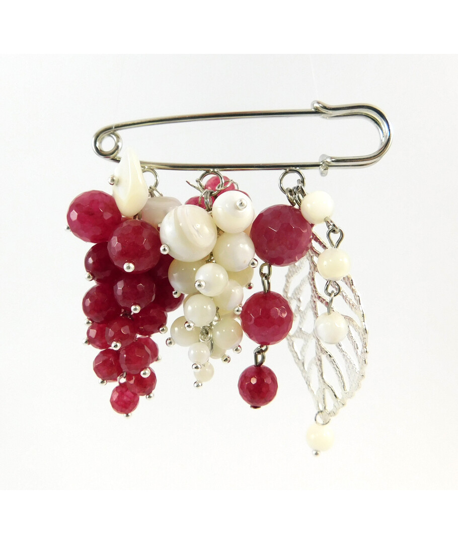 Brooch "Grape" Quartz face, Mother-of-pearl