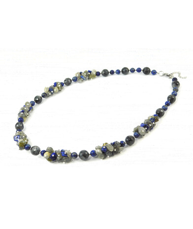 Necklace "Blue Symphony" Obsidian, Lapis lazuli, Labrador