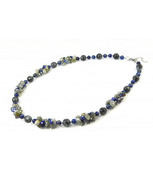 Necklace "Blue Symphony" Obsidian, Lapis lazuli, Labrador