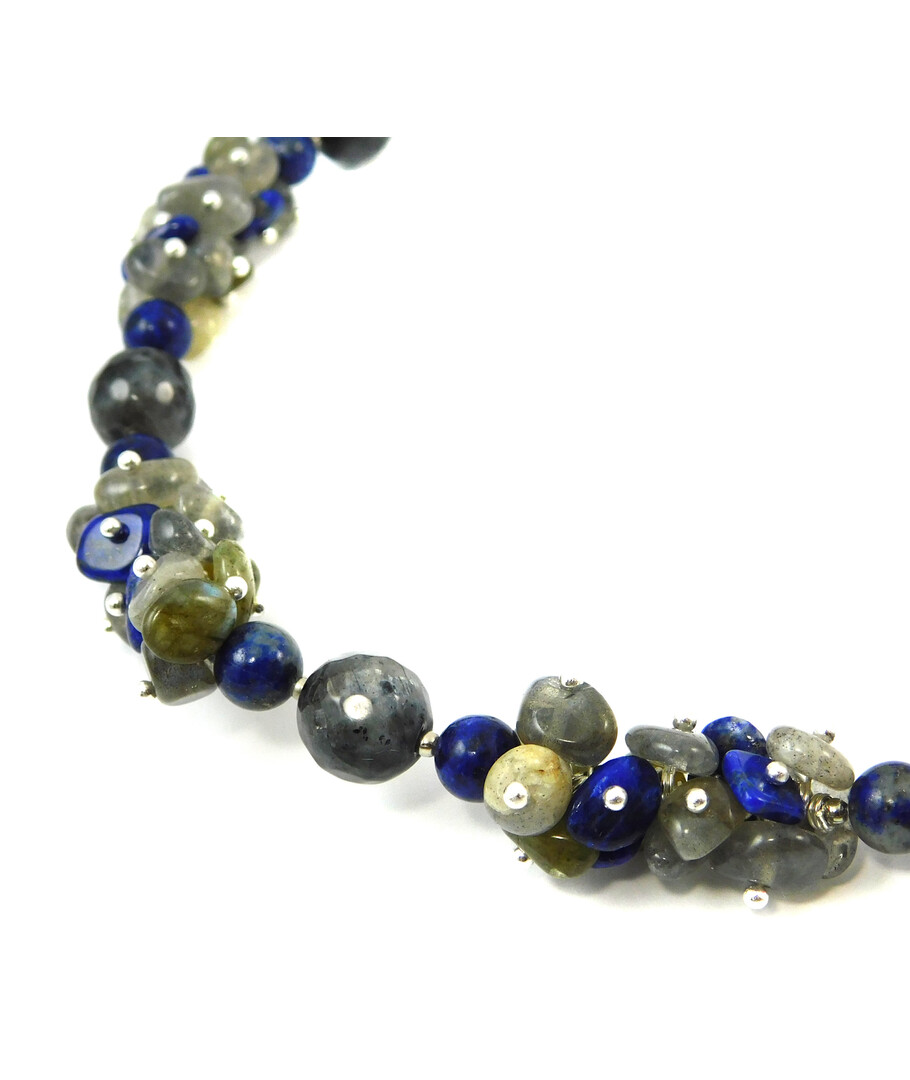 Necklace "Blue Symphony" Obsidian, Lapis lazuli, Labrador