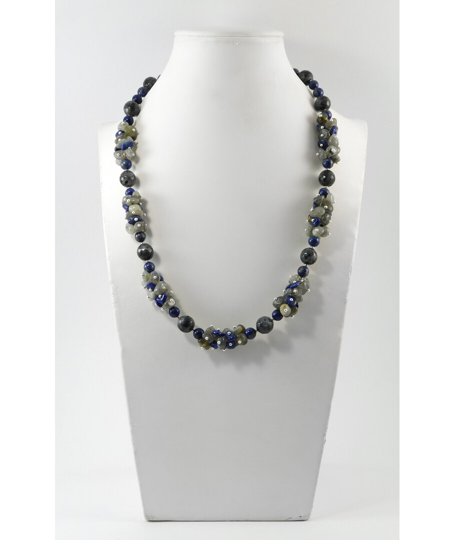 Necklace "Blue Symphony" Obsidian, Lapis lazuli, Labrador