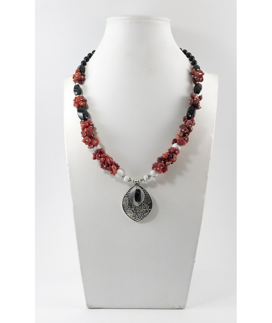 Necklace "Berry" Agate, Kahalong, Small coral