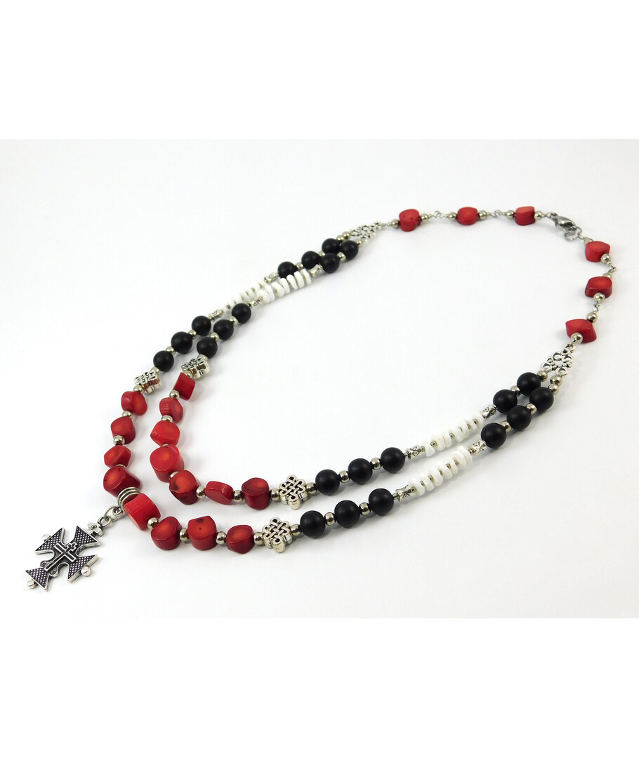 Necklace "Lilian" Coral galotvka, Shungite press, shells Skafarki