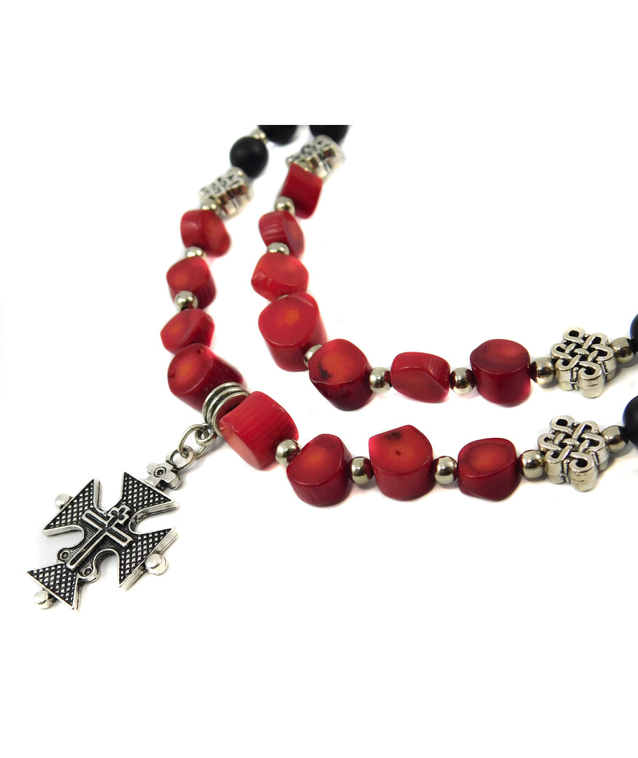 Necklace "Lilian" Coral galotvka, Shungite press, shells Skafarki