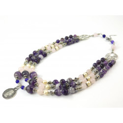 Necklace "Melinda" Amethyst, Rose Quartz, Pearls