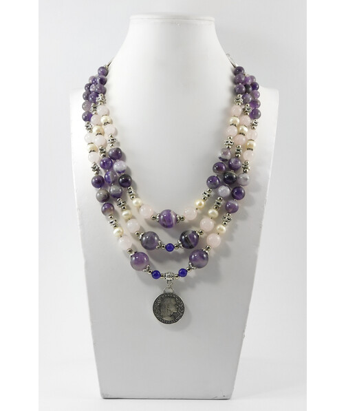 Necklace "Melinda" Amethyst, Rose Quartz, Pearls