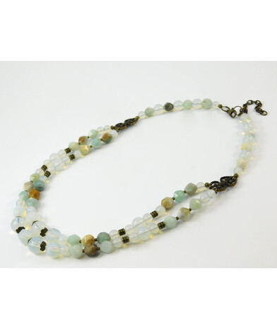 "Dandelion" necklace Synthetic moonstone, Amazonite