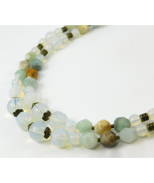 "Dandelion" necklace Synthetic moonstone, Amazonite