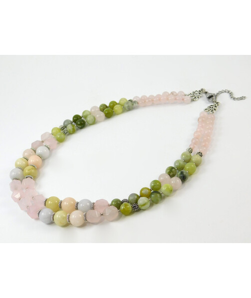 Necklace "Daisy" Jadeite, Rose quartz