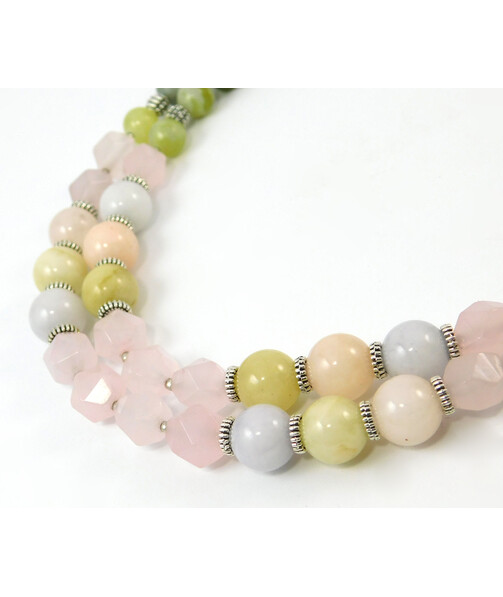 Necklace "Daisy" Jadeite, Rose quartz