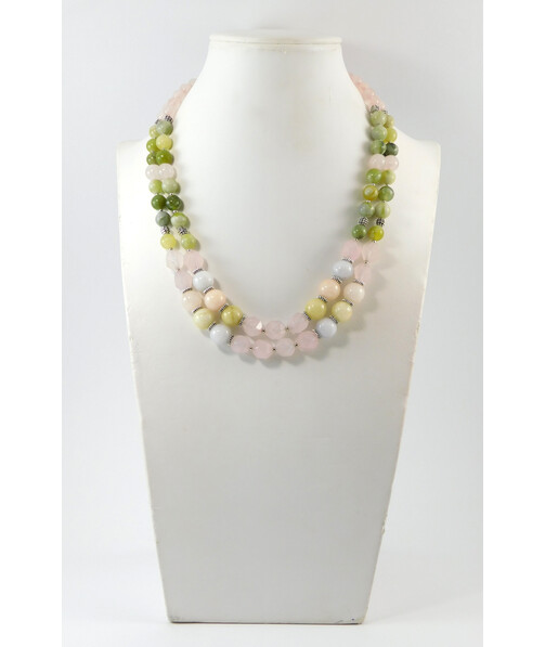 Necklace "Daisy" Jadeite, Rose quartz