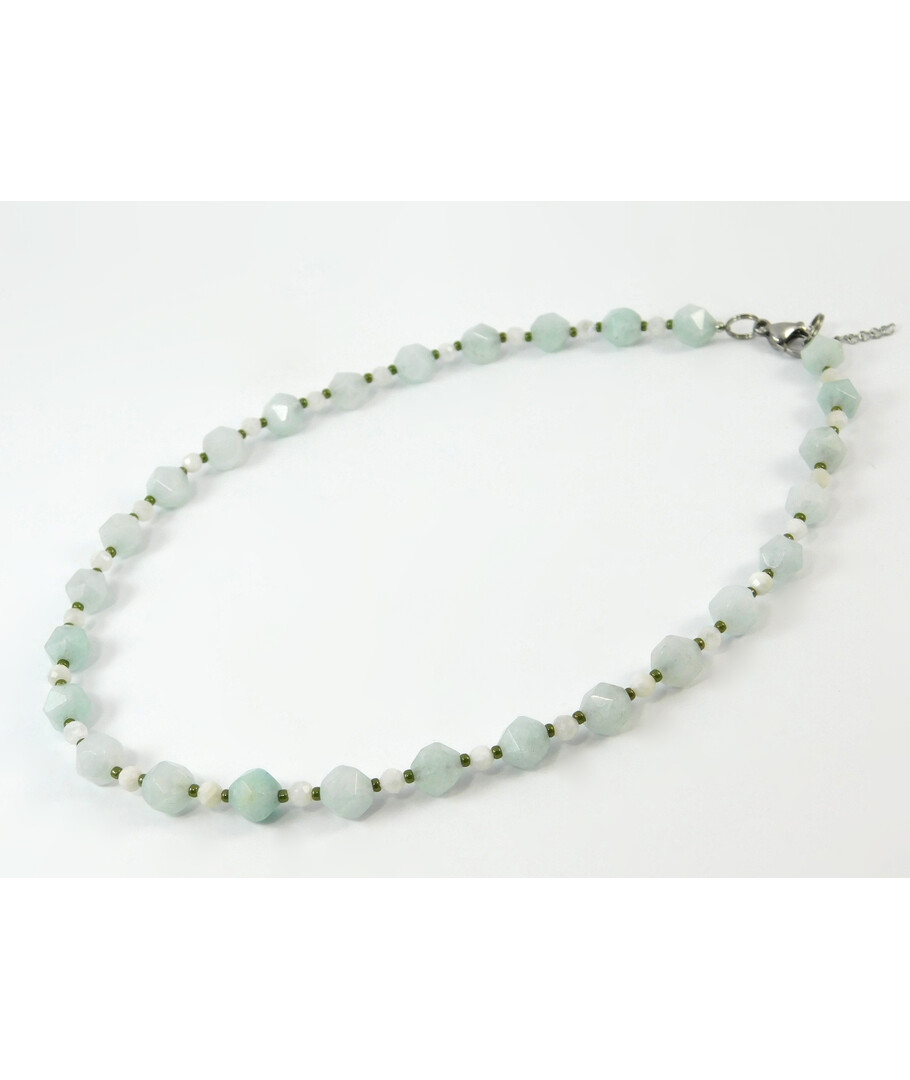 Necklace "Blue Virgin" Aquamarine, Adular facet