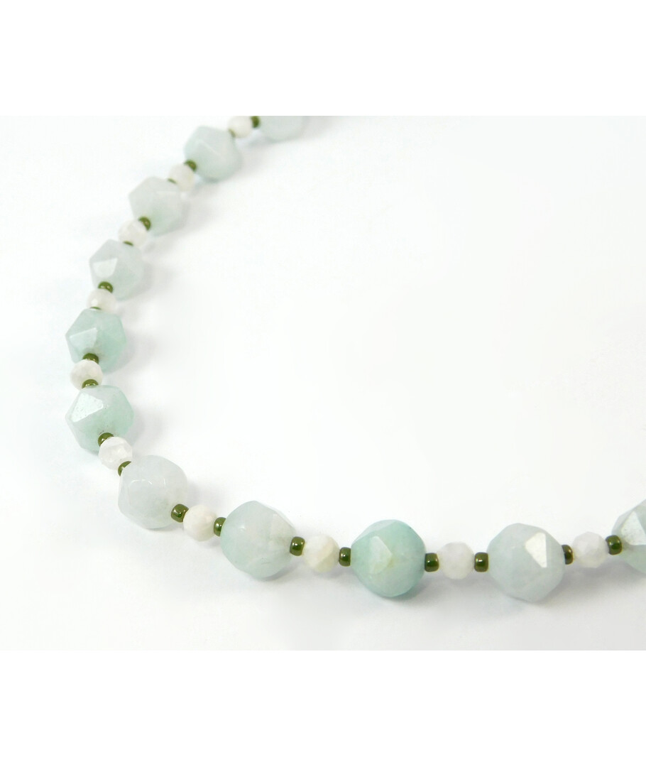 Necklace "Blue Virgin" Aquamarine, Adular facet