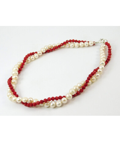 Necklace "Breath of Love" Pearls, Coral