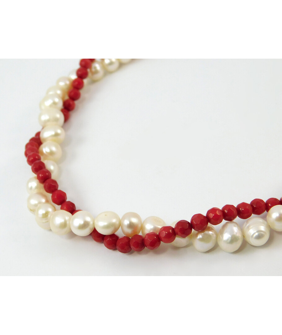 Necklace "Breath of Love" Pearls, Coral