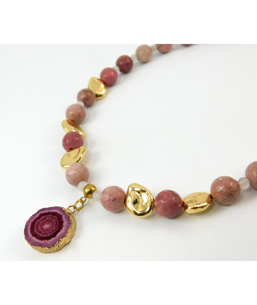 Necklace "Hestia" Rhodonite, Adular