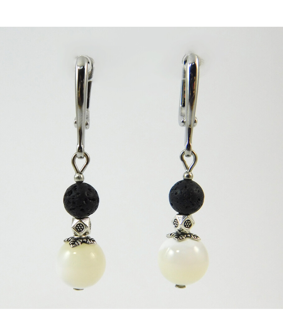 Earrings "Chess Queen" Mother of pearl, Lava