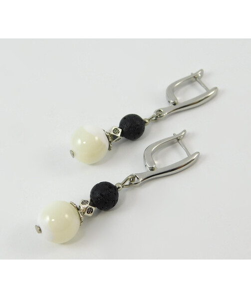 Earrings "Chess Queen" Mother of pearl, Lava