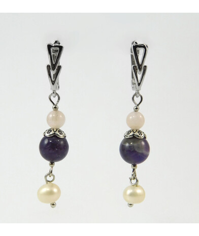 Earrings "Melinda" Amethyst, Rose Quartz, Pearls