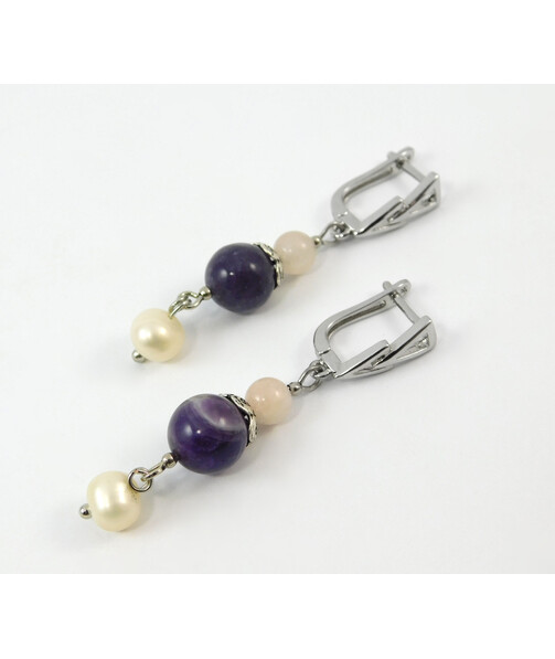 Earrings "Melinda" Amethyst, Rose Quartz, Pearls