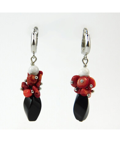 Earrings "Berry" Agate, Kahalong, Coral crumb