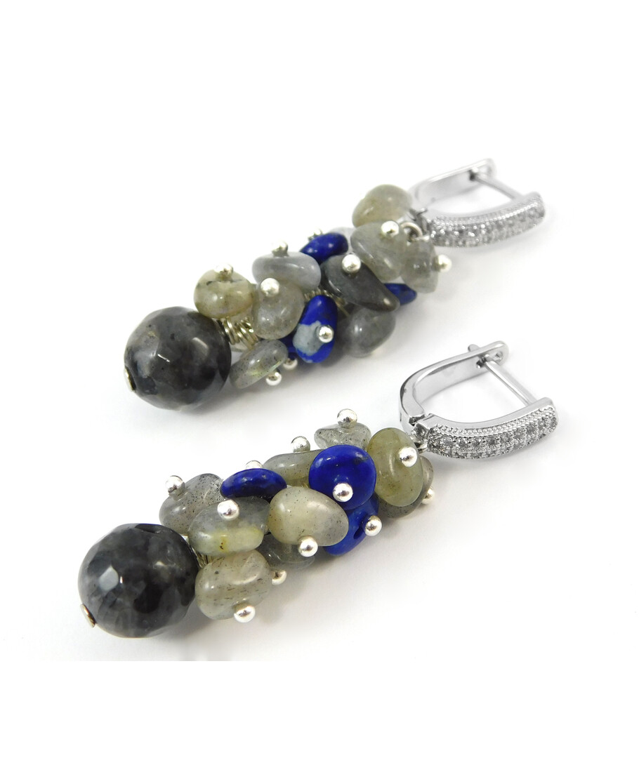 Earrings "Blue Symphony" Obsidian, lapis lazuli, labrador crumb