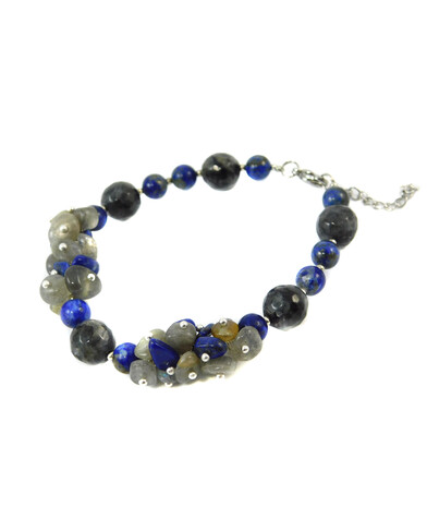 Bracelet "Blue Symphony" Obsidian, lapis lazuli, labrador crumb