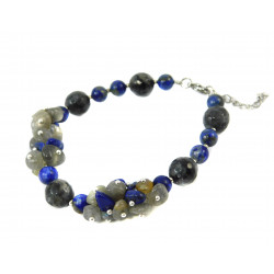 Bracelet "Blue Symphony" Obsidian, lapis lazuli, labrador crumb