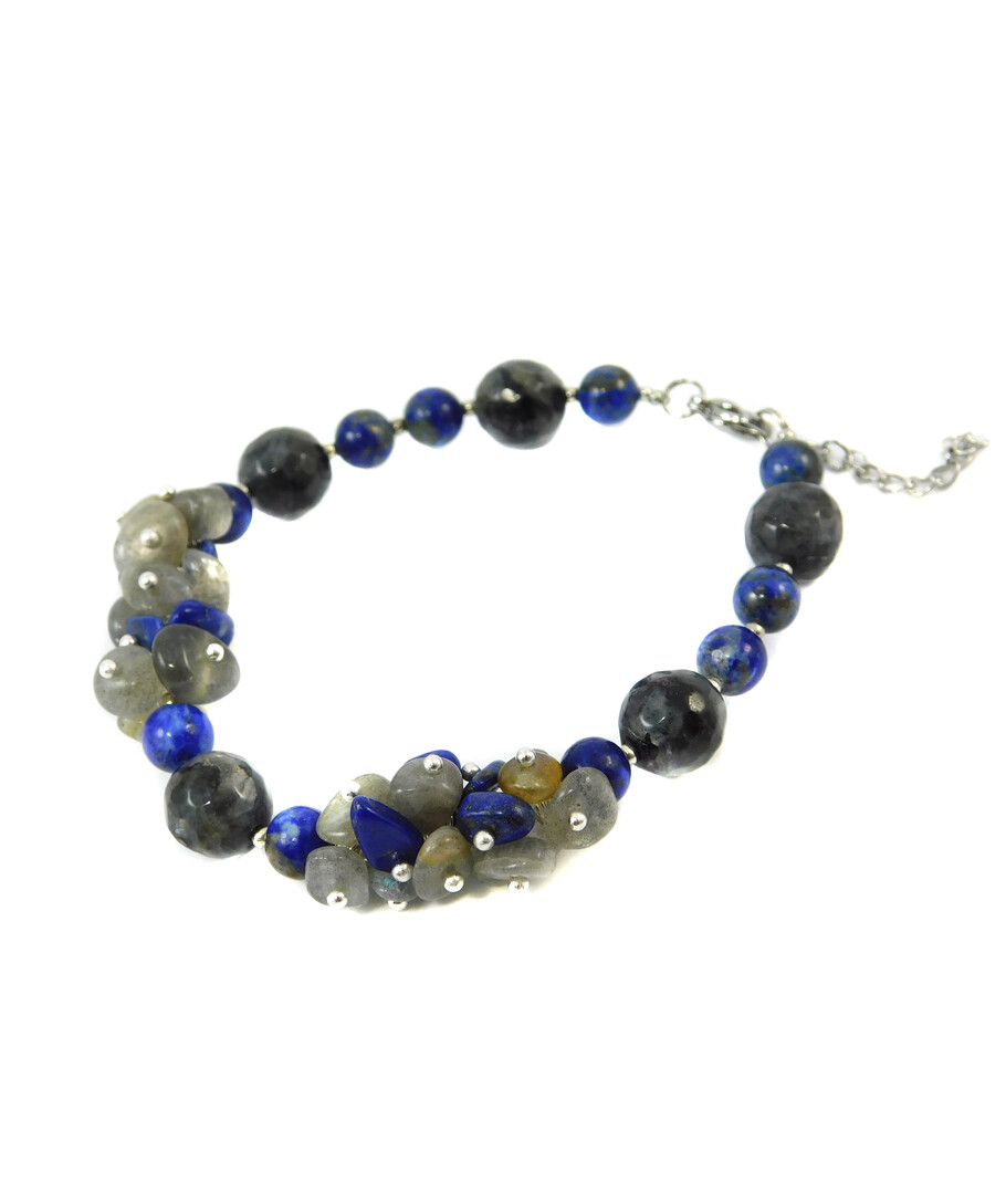 Bracelet "Blue Symphony" Obsidian, lapis lazuli, labrador crumb