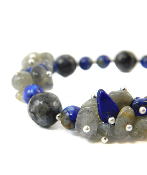 Bracelet "Blue Symphony" Obsidian, lapis lazuli, labrador crumb