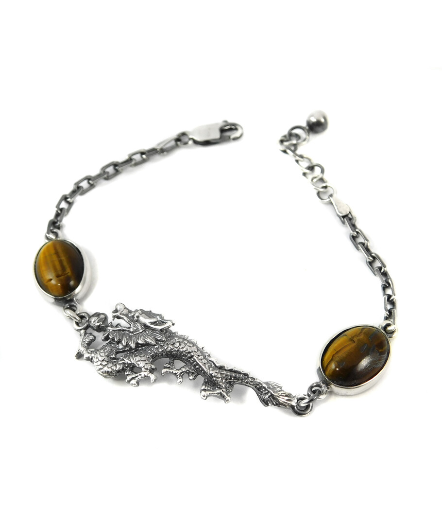 Tiger eye "Dragon" bracelet, silver