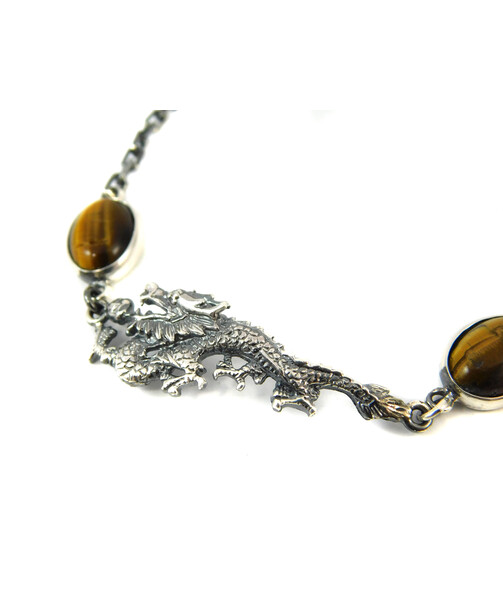 Tiger eye "Dragon" bracelet, silver