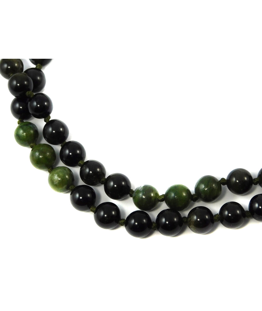 Necklace Obsidian, Jadeite, knot