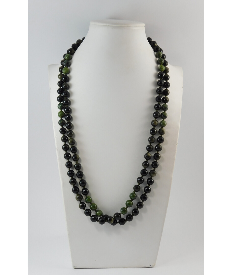 Necklace Obsidian, Jadeite, knot