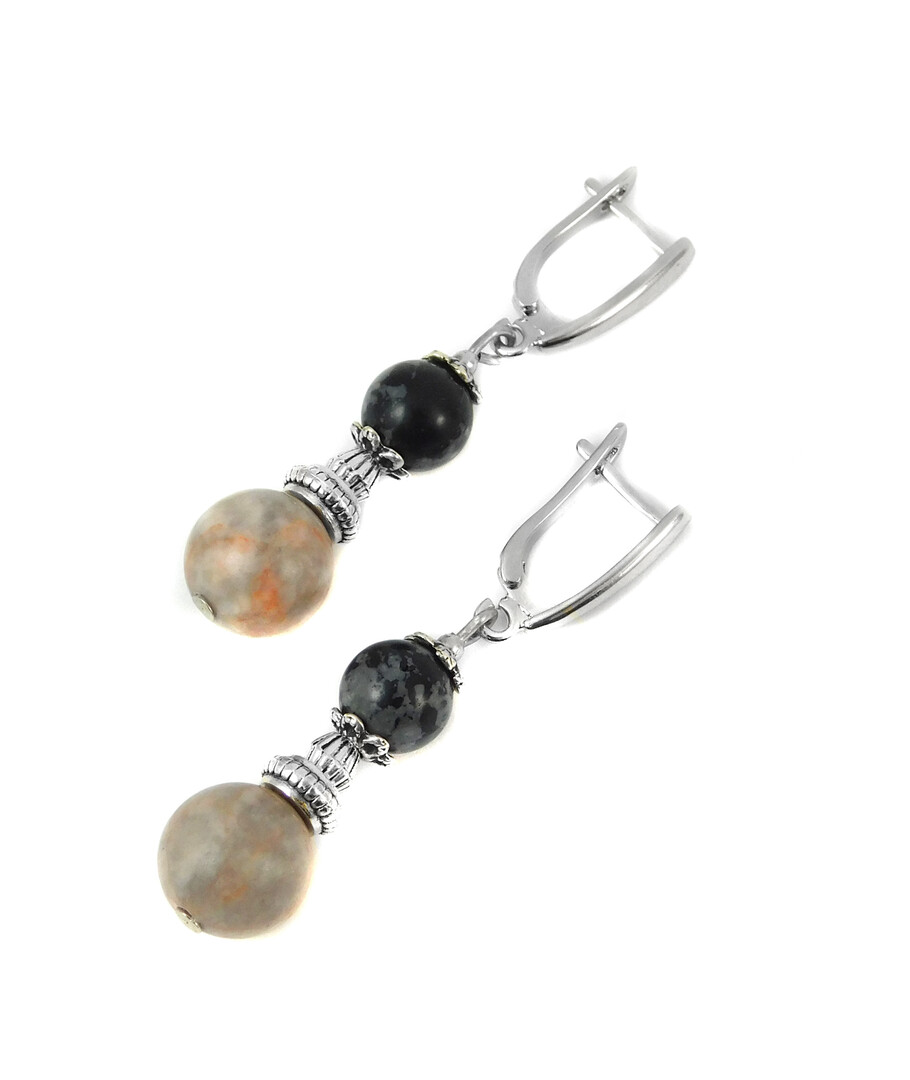 Earrings "Nymeria" Agate, Obsidian