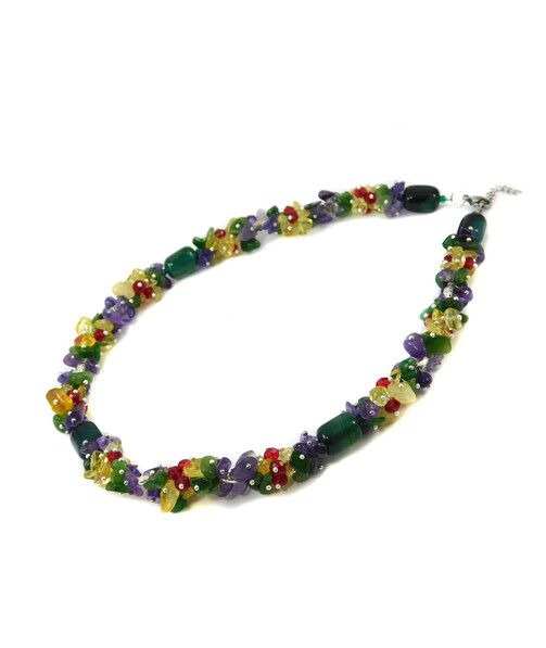 Necklace "Summer mallows" Agate, Amethyst, Citrine, Jadeite crumb