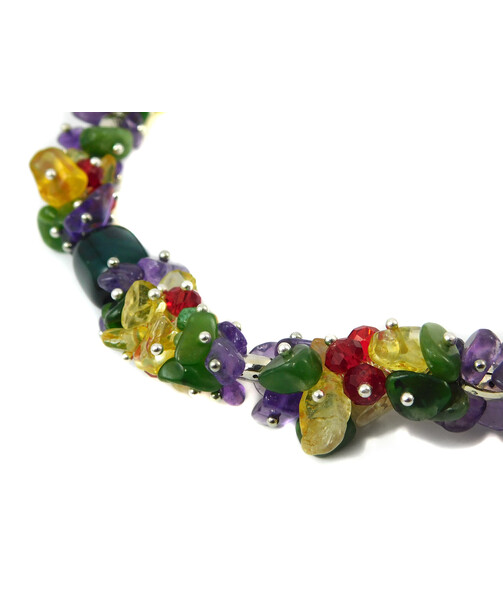 Necklace "Summer mallows" Agate, Amethyst, Citrine, Jadeite crumb