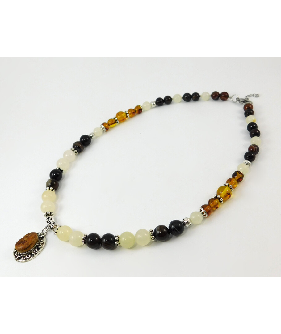 "Solar" necklace Amber, Agate, Onyx