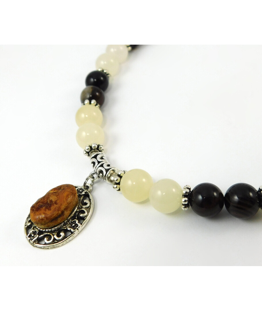 "Solar" necklace Amber, Agate, Onyx