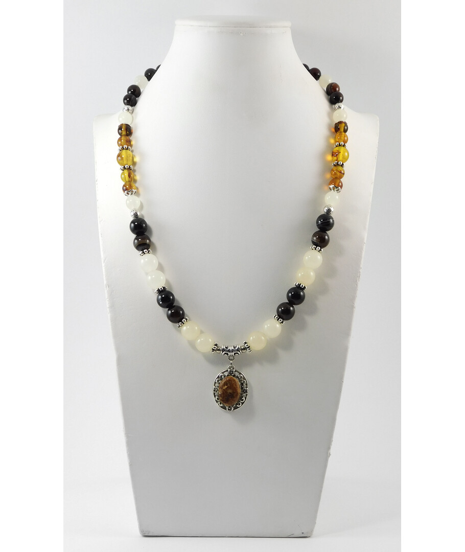 "Solar" necklace Amber, Agate, Onyx