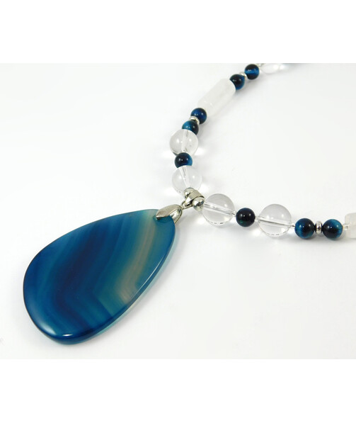 "Adara" necklace Rock crystal, Cat's eye, Agate pendant